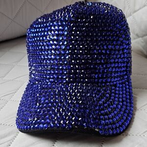Blue Rhinestone Studded Baseball CapBlue Rhinestone Cap